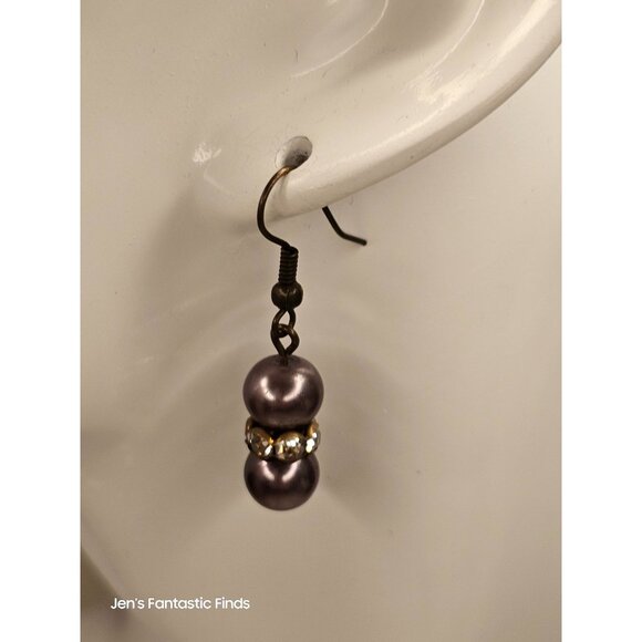 Purple Pearl Drop Made with Swarovski Crystal Rondelle Rhinestone Earrings - Picture 2 of 5